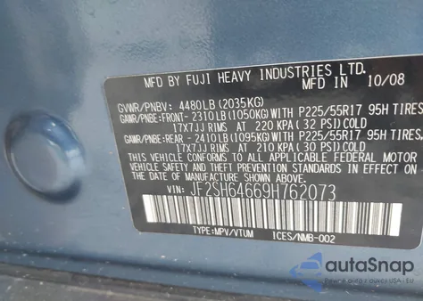 2009 Subaru Forester 2.5X Limited from USA, damaged, VIN JF2SH64669H762073